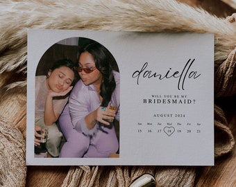 Calendar Bridesmaid Photo Card, Will You Be My Bridesmaid, Minimalist Bridesmaid Proposal Template, Bridesmaid Proposal Box, Bridesmaid Gift