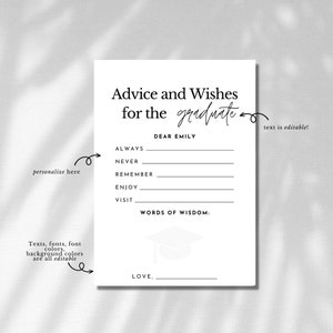 Advice and Wishes Template, Printable Modern Graduation Party Words of Wisdom, 2023 Graduation Card for High School and College Grad image 6