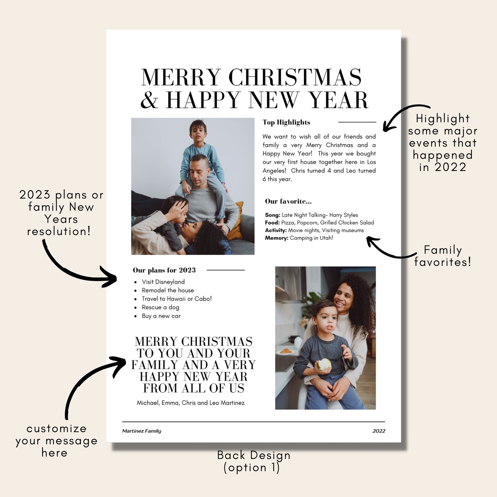 Year in Review Minimal Modern Family Holiday Template, 2022 Christmas ...
