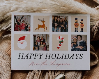 Neutral Minimal Holiday Family Card Template, Christmas Family Photo Collage Template, Editable Christmas Card, Editable with Canva