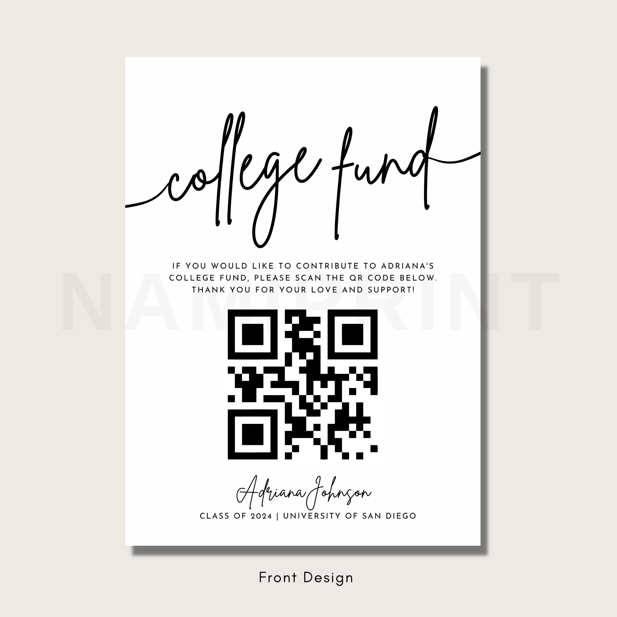College Fund QR Code Sign for 2023 Graduation Party, Modern Minimalist ...