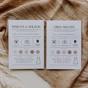 Modern Minimalist Bridesmaids Proposal Card, Bridesmaids Proposal Template, Editable Bridesmaids Infographic, Printable Bridal Info Card image 1