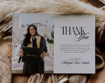 Minimalist Graduation Thank You Card, Minimalist Grad Thank you Card Template, Printable Thank You Notes, Editable Graduation Photo Card