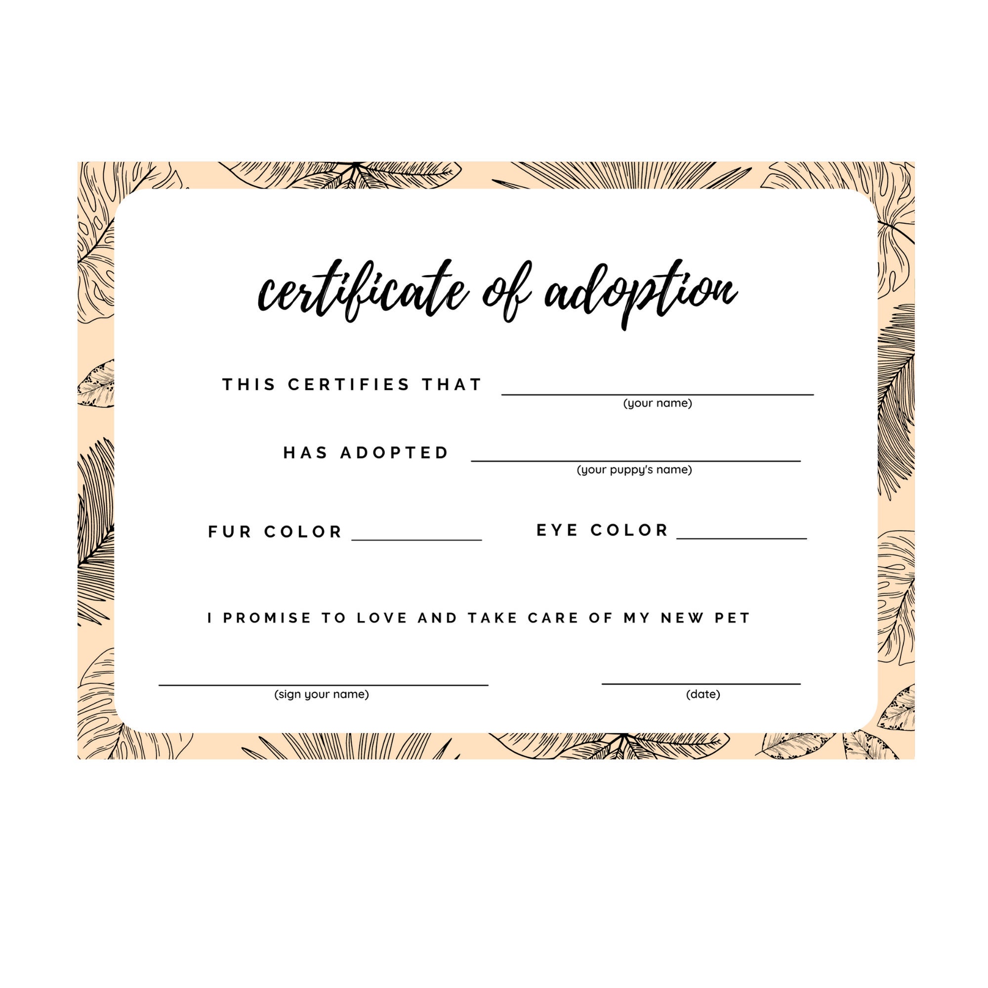 Puppy Adoption Certificate, Adoption Certification, Leaf Print, Modern, Pet Adoption Certificate Sign, Printable, Instant Download - Etsy puppy-adoption-certificate-adoption-certification-leaf-print-modern-pet-adoption-certificate-sign-printable-instant-download-etsy