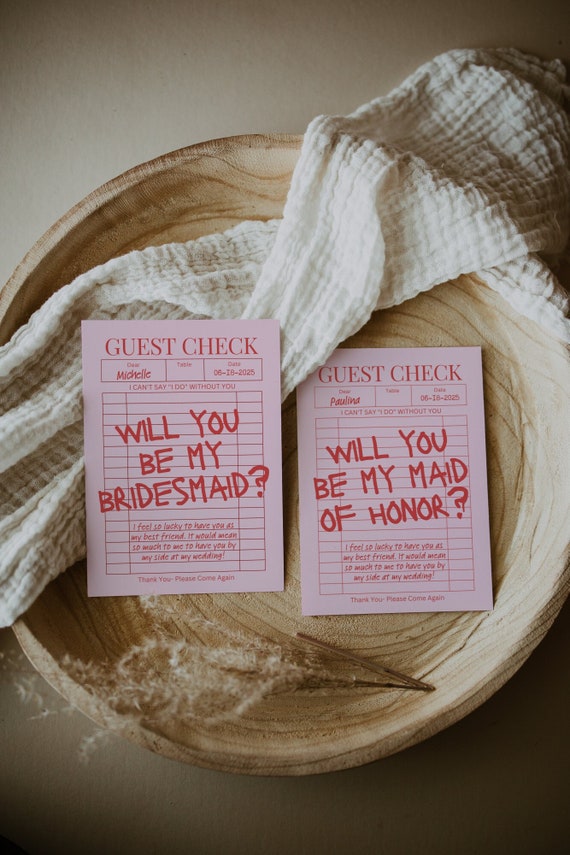 Pink Guest Check Bridesmaid Proposal Template, Trendy Guest Check, Retro Bridesmaid Card, Bridesmaid Proposal Box, Editable Bridesmaid