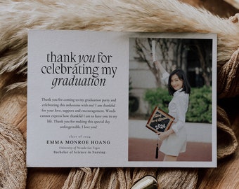 Graduation Thank You Card, Graduation Thank you Template, Modern Printable Thank You Notes, Editable Graduation Photo Card, 2023 Graduation