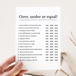 Modern Minimalist Over Equal or Under Game, Graduation Party Game for ...