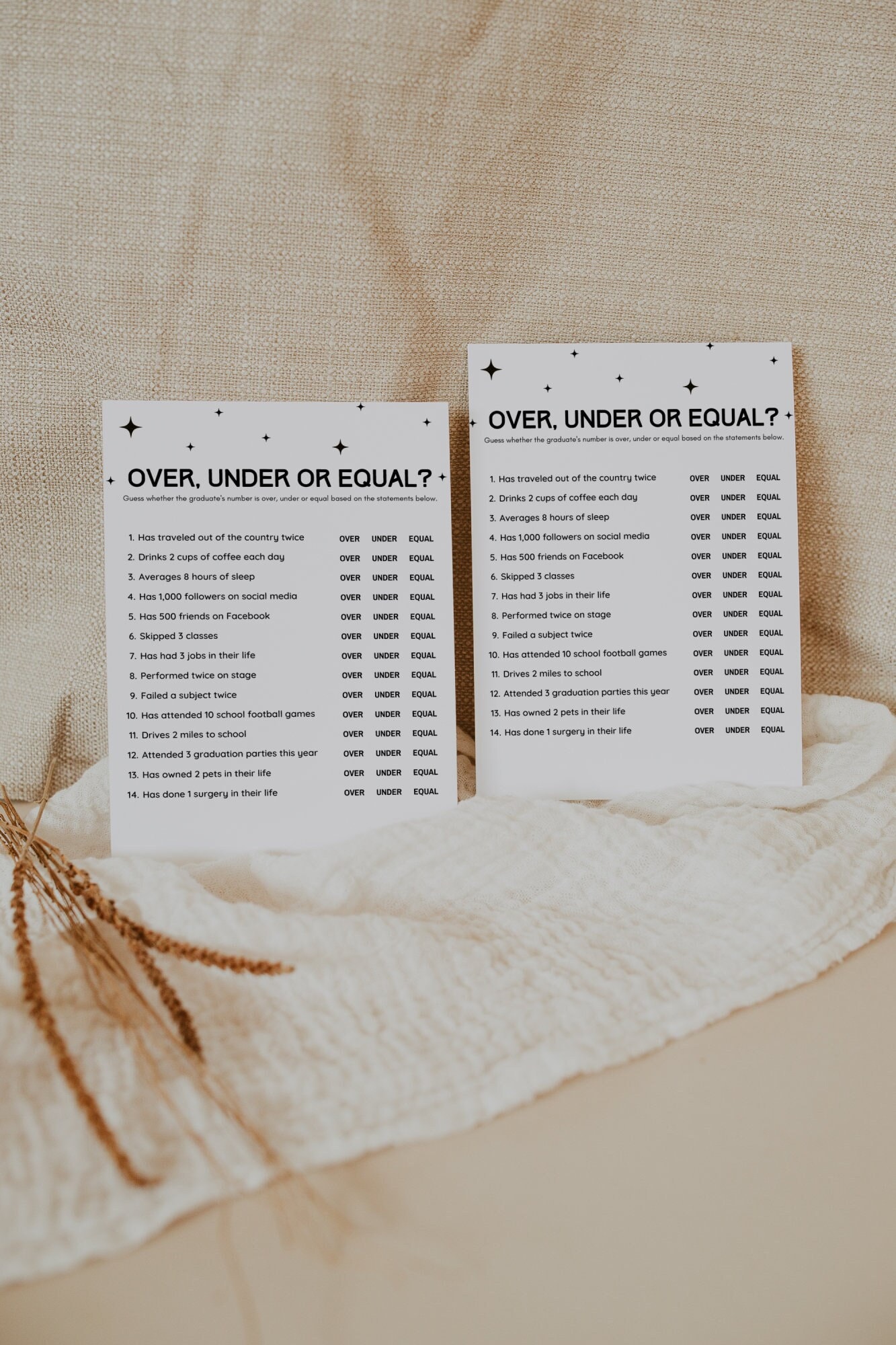 Retro Graduation Party Game Over Under or Equal Game Modern - Etsy