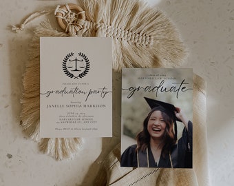 Law School Graduation Party Photo Invitation, Editable Paralegal