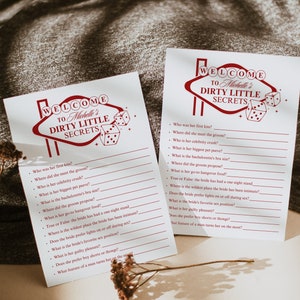 Dirty Little Secrets Game, Retro Vegas Bachelorette Dirty Party Drinking Game, Editable Bach Party Game Template, Printable Hen Party Game