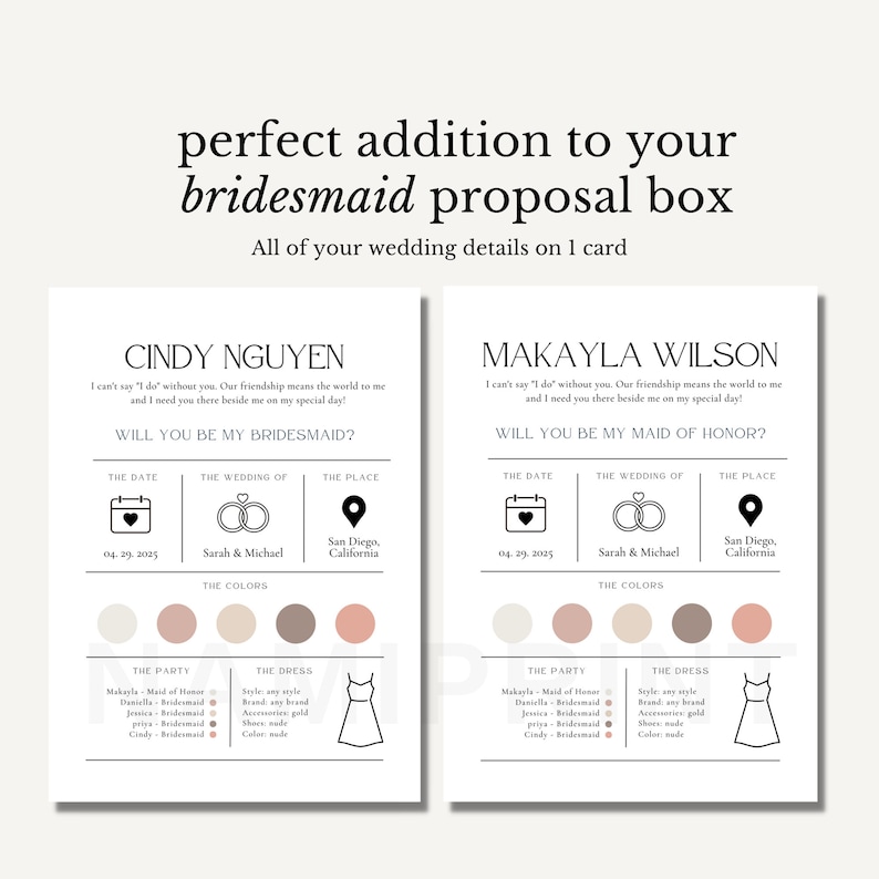 Modern Minimalist Bridesmaids Proposal Card, Bridesmaids Proposal Template, Editable Bridesmaids Infographic, Printable Bridal Info Card image 6