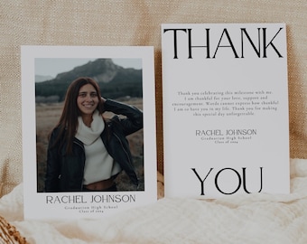 Graduation Thank You Card, Modern Thank You Note, Editable Graduation Thank You Template, Retro Graduation Party Thank You, Instant Download