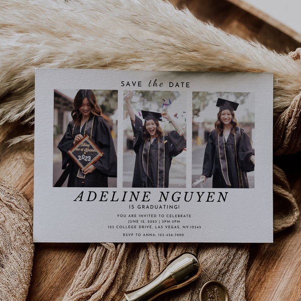 Save the Date Graduation Ceremony Invitation Card Template, Graduation Announcement, College Grad, Editable Graduation Party Template