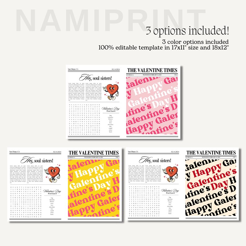 Galentines Day Newspaper Flower Bouquet Wrap, Editable Flower Bouquet Wrap Template, Valentines Day Gift, Printable Galentines Day Gifts image 7