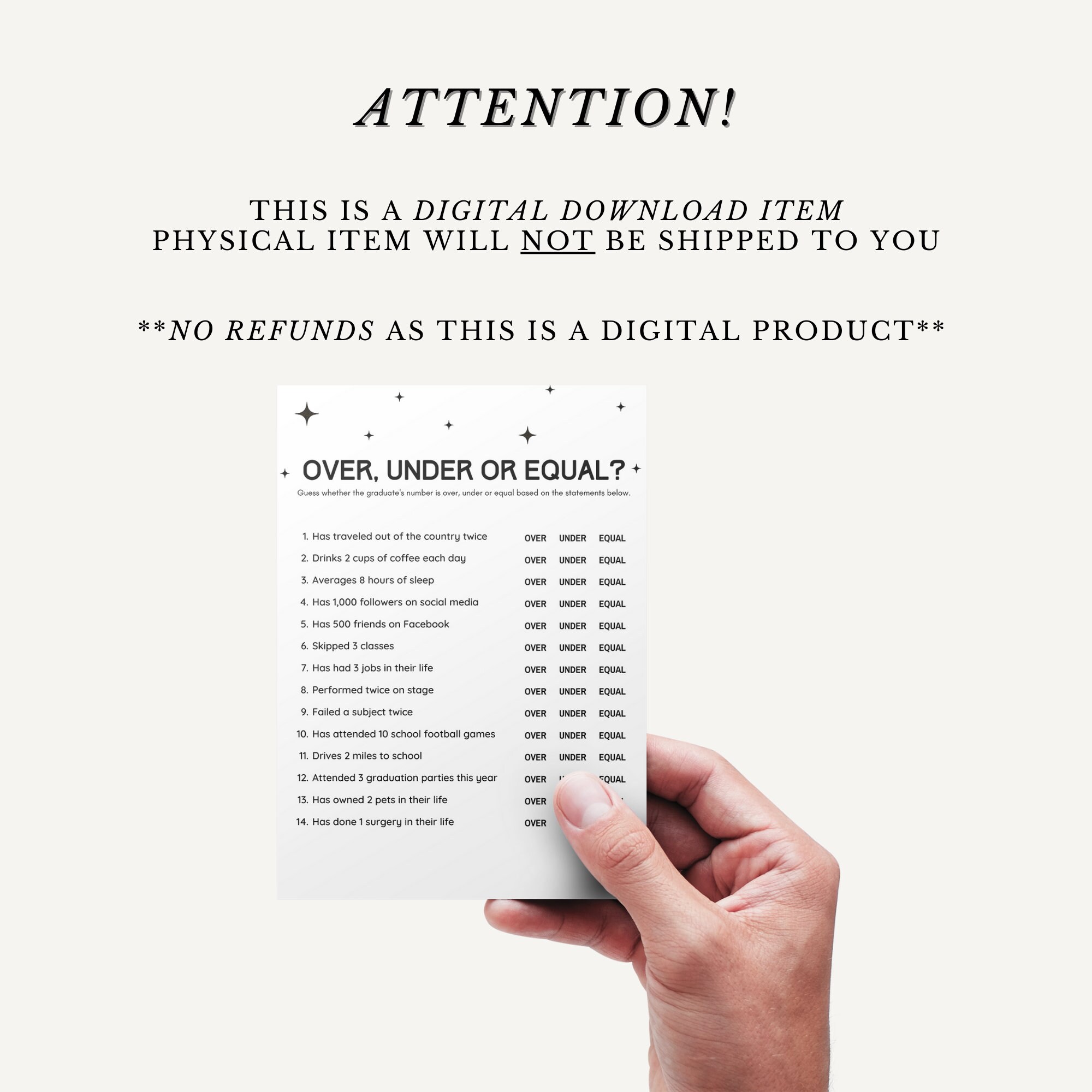 Retro Graduation Party Game Over Under or Equal Game Modern - Etsy