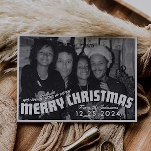 Modello di cartolina di Natale vintage, foto di famiglia delle vacanze modificabili dell'anno in rassegna, cartolina fotografica di famiglia di Natale 2024, cartolina fotografica di Natale