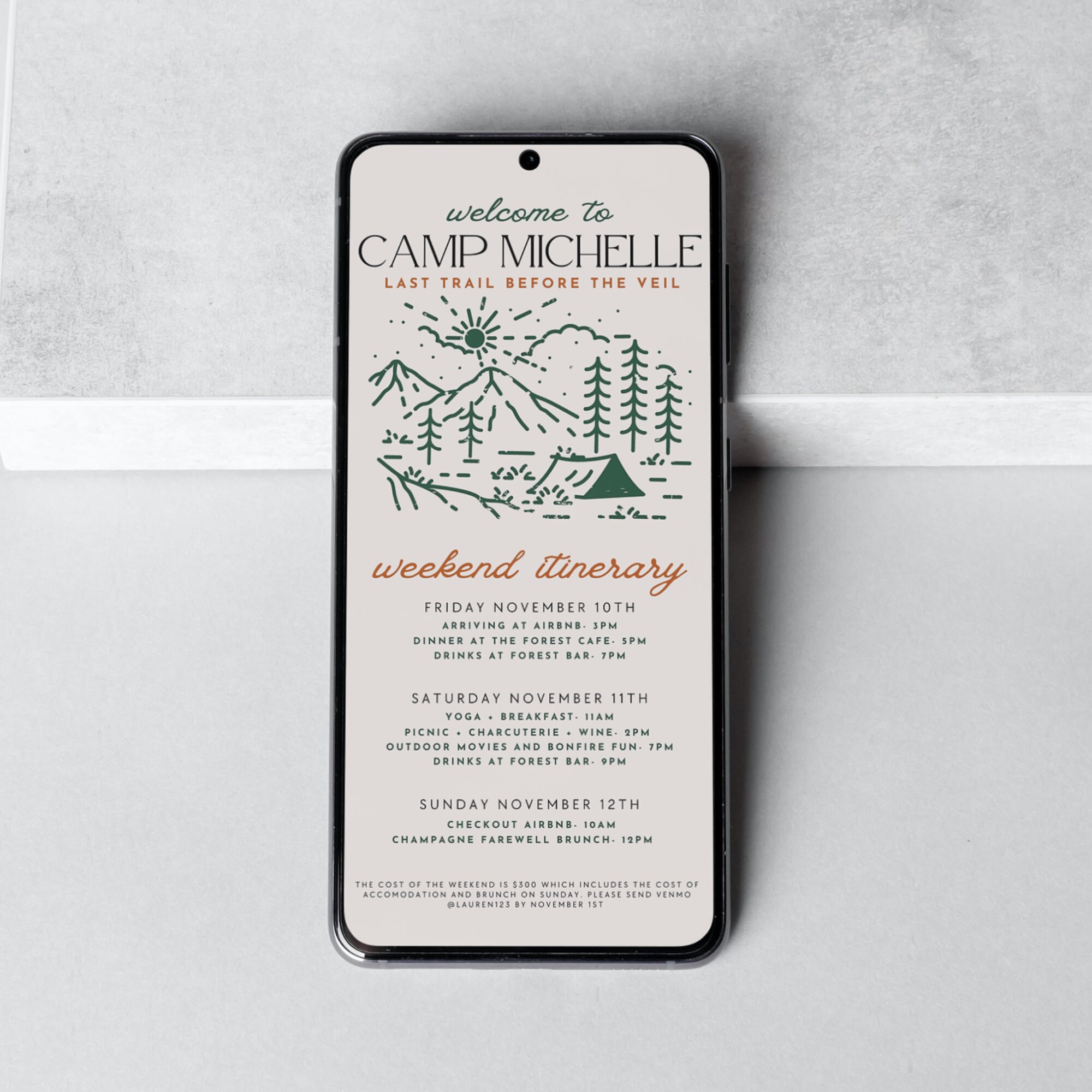 Camp Bachelorette Party Invitation Template, Digital Hiking Hen Party ...