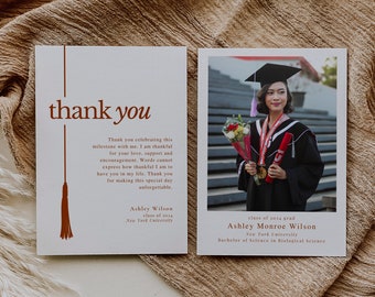 Graduation Party Thank You Card, Modern Thank You Note, Editable Graduation Thank You, Minimalist Thank You Card Template, Instant Download