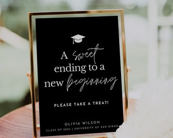 Graduation Candy Bar Sign Editable Template, Printable A Sweet Ending To A New Beginning Sign, Grad Dessert Bar Sign, Instant Download