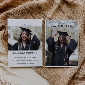 Réservez votre modèle d'invitation à la fête de remise des diplômes, carte photo pour diplômé universitaire de la promotion 2024, faire-part de remise des diplômes moderne modifiable