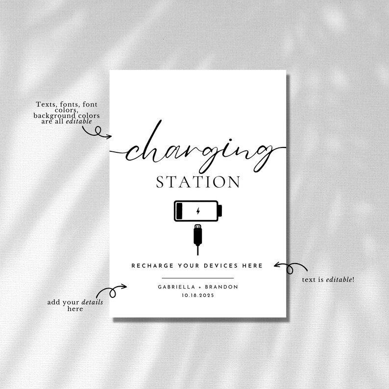 Recharge Printable Sign Charging Station Sign Template, Editable Phone Charging Sign, Power Bar ...