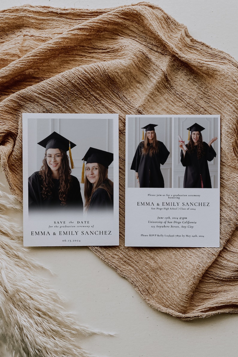 Graduation Announcement Card for Twins Modern Twins Etsy