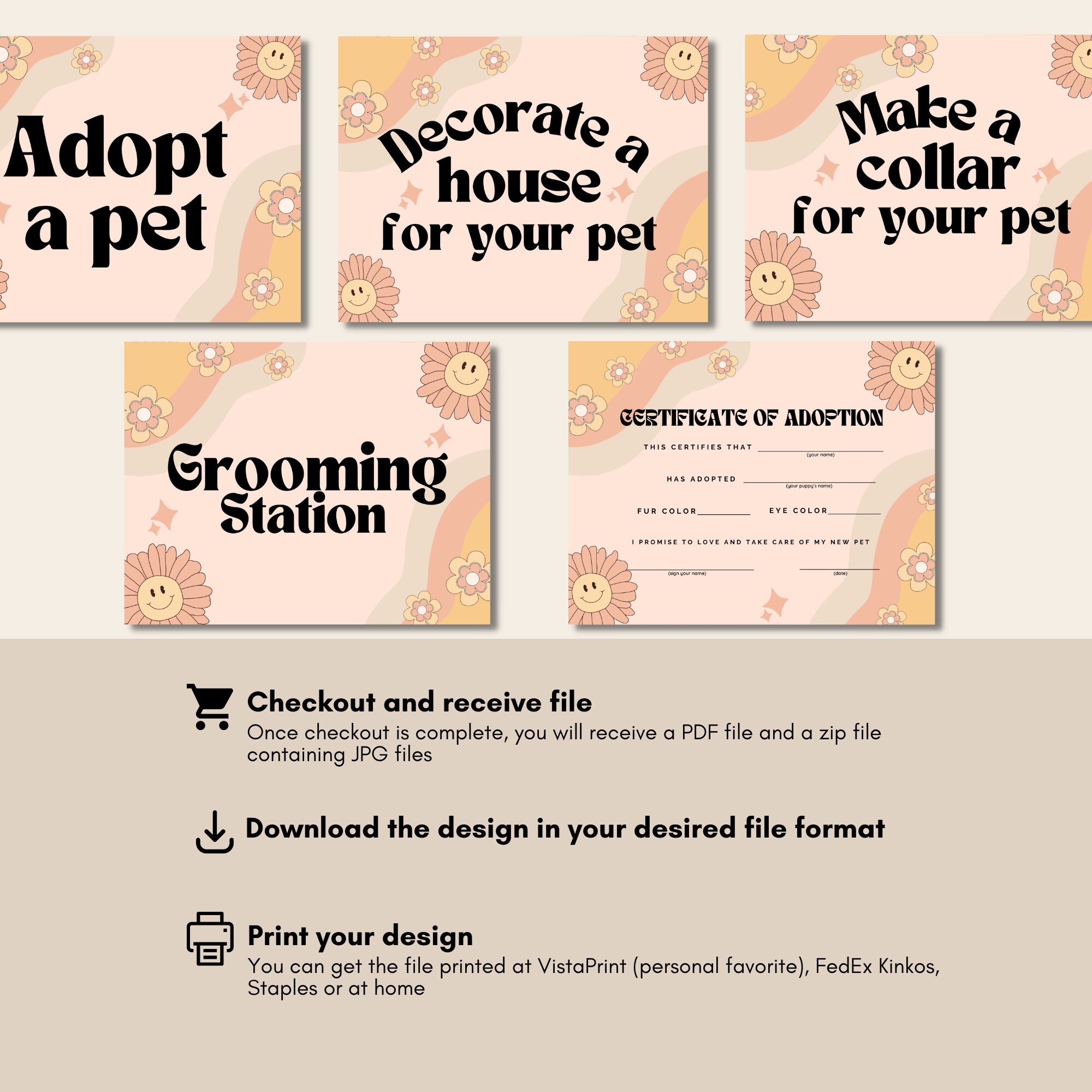 Pet Adoption Groovy Pack With Adoption Certificate + 4 Signs, 8.5 by 11 ...