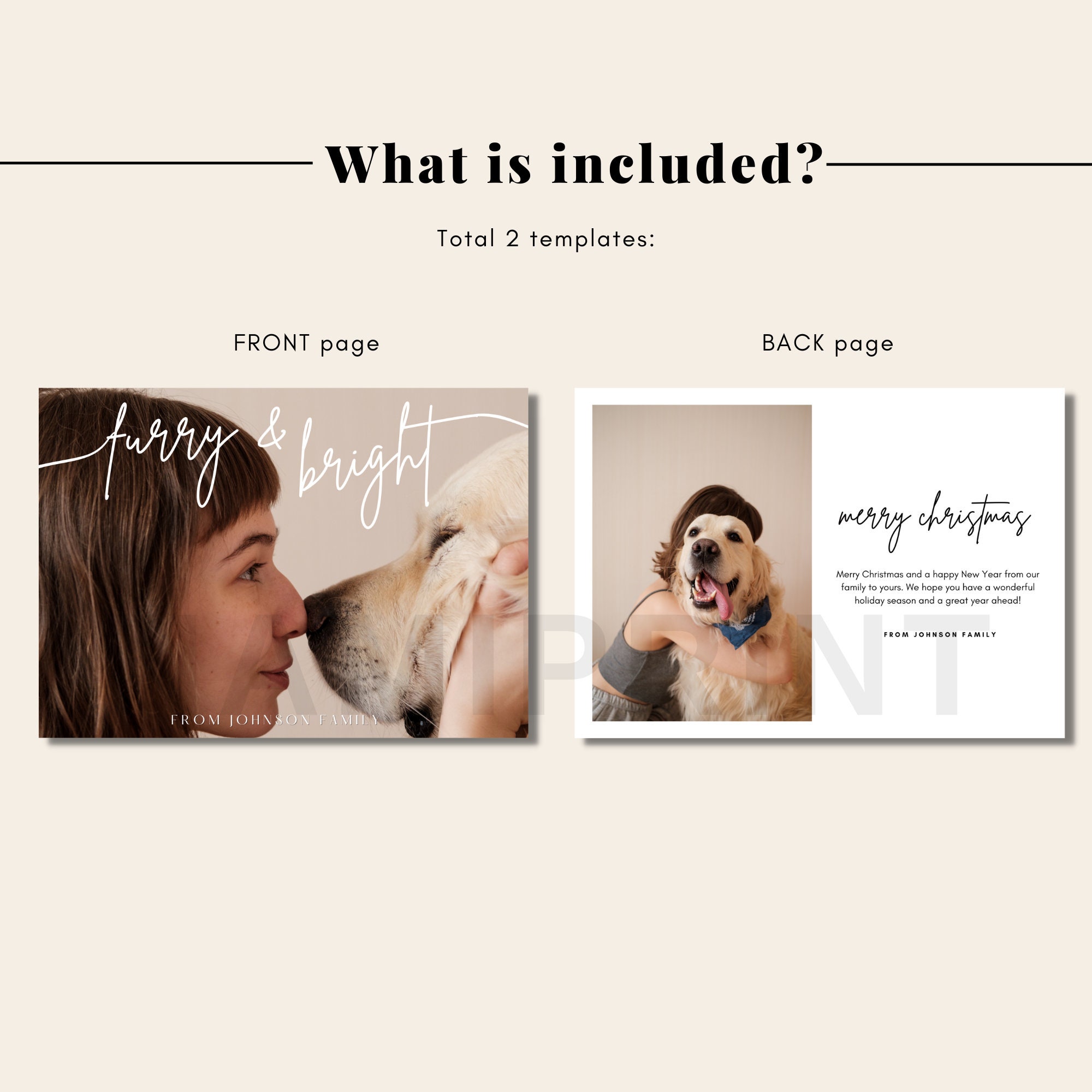 Furry and Bright Pet Photo Holiday Card Template, Dog Photo Christmas ...