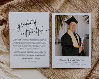 Graduation Party Thank You Card, Modern Thank You Note, Editable Graduation Thank You, Minimalist Thank You Card Template, Instant Download