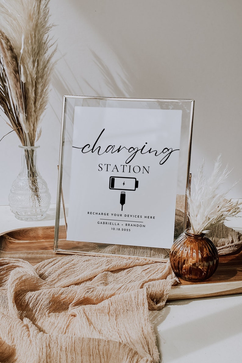 Charging Station Sign Template, Editable Phone Charging Sign, Power Bar ...