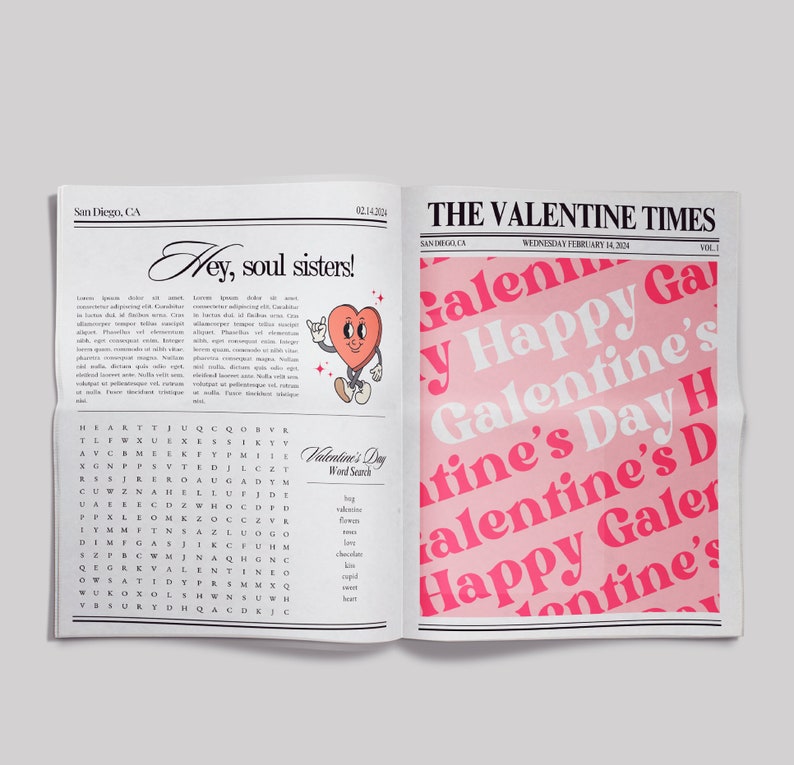 Galentines Day Newspaper Flower Bouquet Wrap, Editable Flower Bouquet Wrap Template, Valentines Day Gift, Printable Galentines Day Gifts image 2