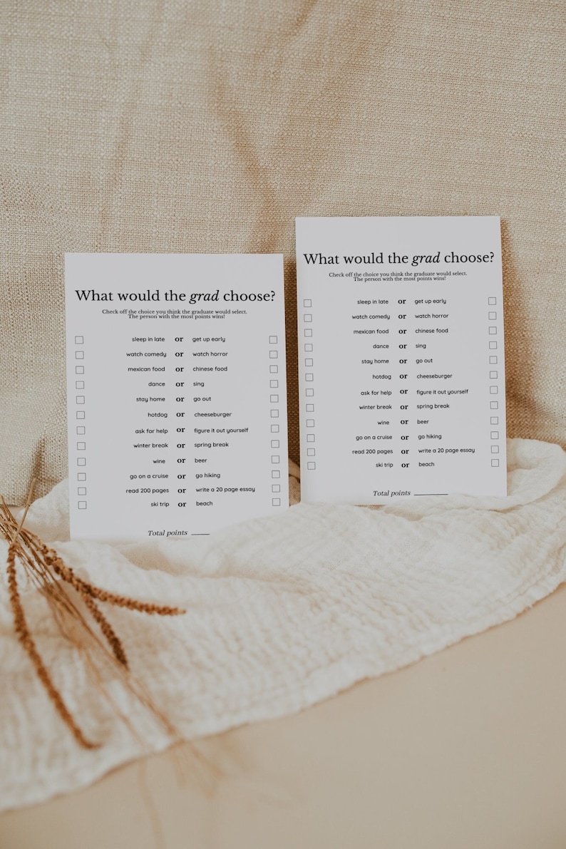 Modern Minimalist What would the Grad Choose Game, Graduation Party Game for High School College Grad, Fun Printable Graduation Party Games image 2