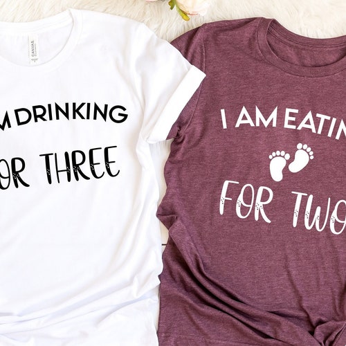 Funny Pregnancy Announcement T-Shirt – “Drinking For Three” Humor Shirt, 100% Cotton Unisex Tee (Heather Grey, Small)