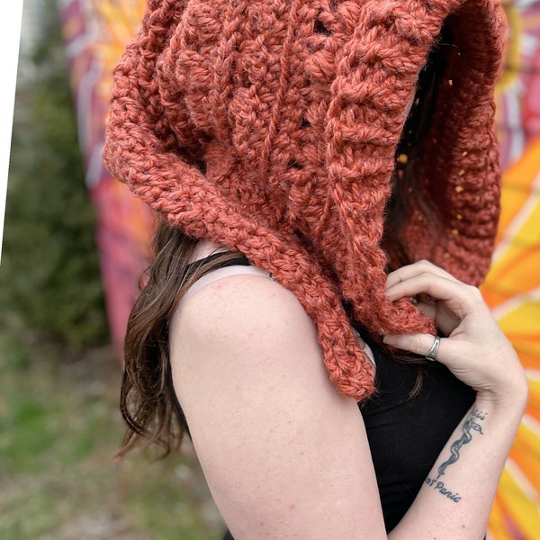 Handmade Crochet Elf Hood, Recycled Polyester Yarn, Gift for Ren Fest Goers, Eco conscious Shoppers