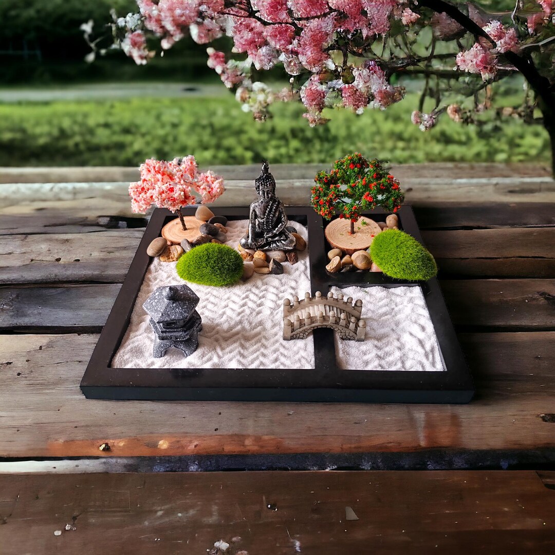 ZEN&TAO Classic Japanese Zen Garden Kit, Black Tray With Buddha