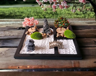 ZEN&TAO Classic Japanese Zen Garden Kit, Black Tray With Buddha