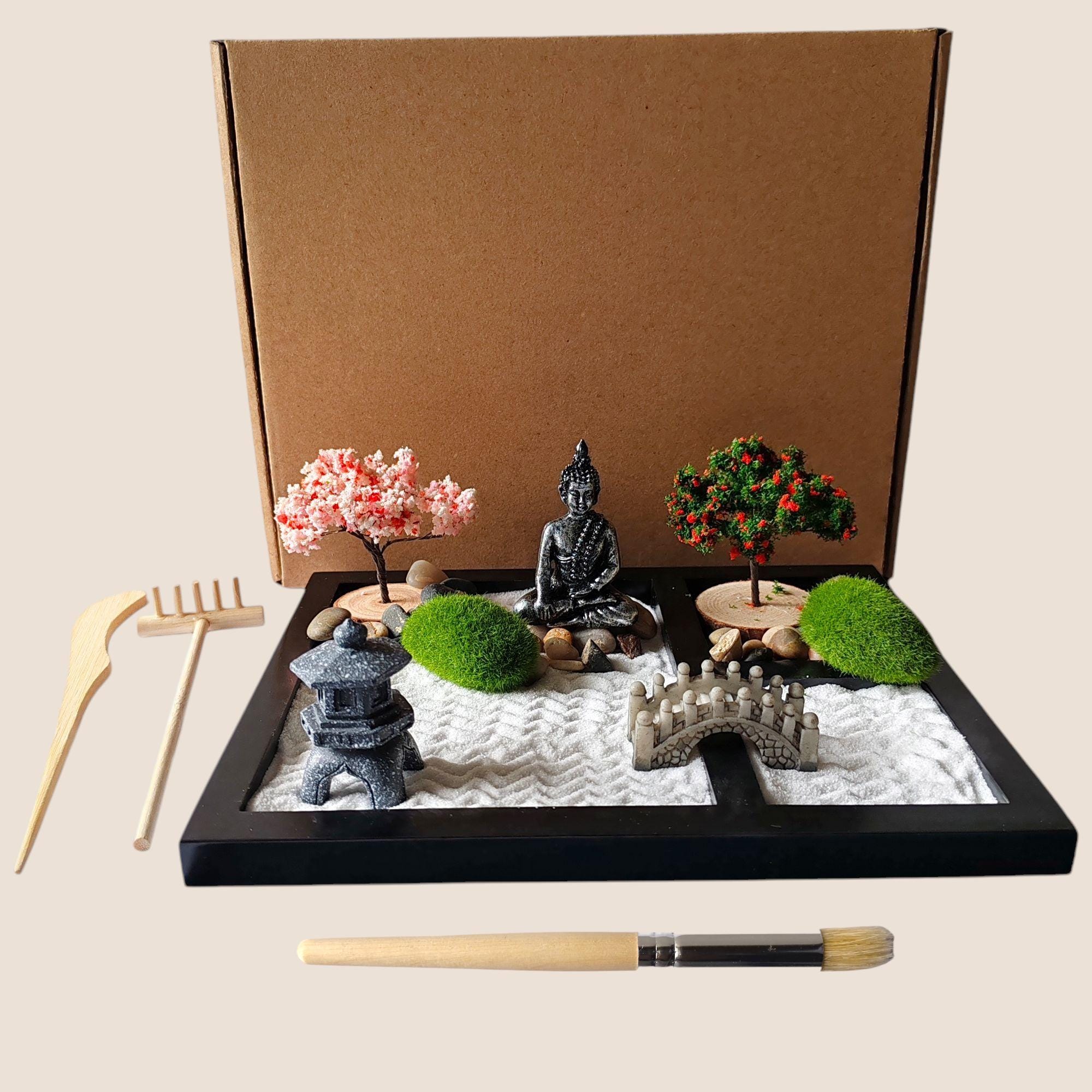 ZEN&TAO Classic Japanese Zen Garden Kit, Black Tray With Buddha