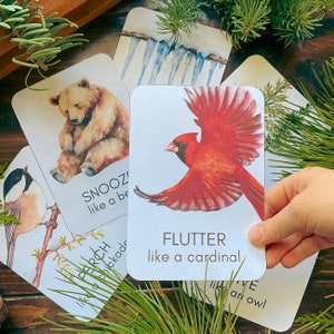 Cartes de mouvement hiver | Flashcards Montessori | Préscolaire