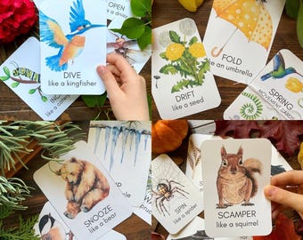 Seasonal Movement Cards Bundle  | Montessori Flashcards | Preschool