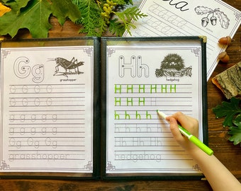 Woodland Nature Traceable Alphabet | Print and Cursive Handwriting Practice | Letter Tracing Worksheets