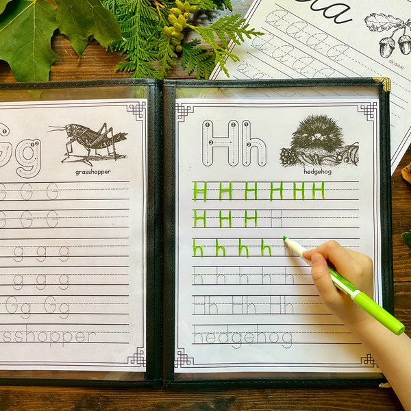 Woodland Nature Traceable Alphabet | Print and Cursive Handwriting Practice | Letter Tracing Worksheets