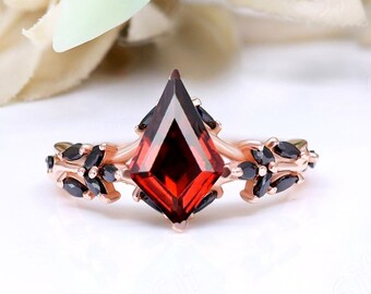 Kite 12.00X8.00 mm Rose Gold Plated Natural Red Garnet Silver Engagement Bridal Rings For Her Wedding 14K Gold Victorian Theme Promise Ring