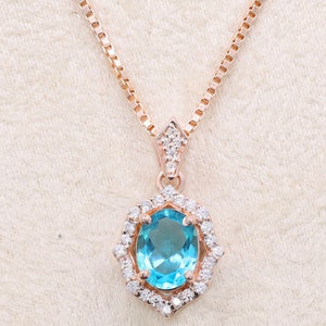 Art Deco Paraiba Tourmaline 925 Silver Halo Pendant Necklace