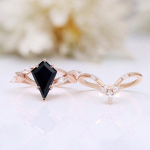 Kite12.00X8.00mm 14K Rose Gold Plated Black Onyx Gemstone Silver Engagement Ring Bridal 14K 18K Gold Wedding Kite Onyx Black Ring For Her