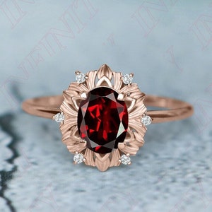 1.50 ctw Oval 8.00X6.00 mm Rose Gold Plated Natural Red Garnet Silver Engagement Ring Bridal Oval Ring For Her Wedding Red Gemstone Ring