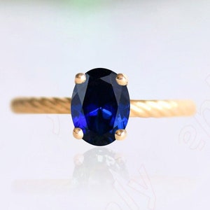 Gold Plated Sterling Silver Lab Blue Sapphire Engagement Ring