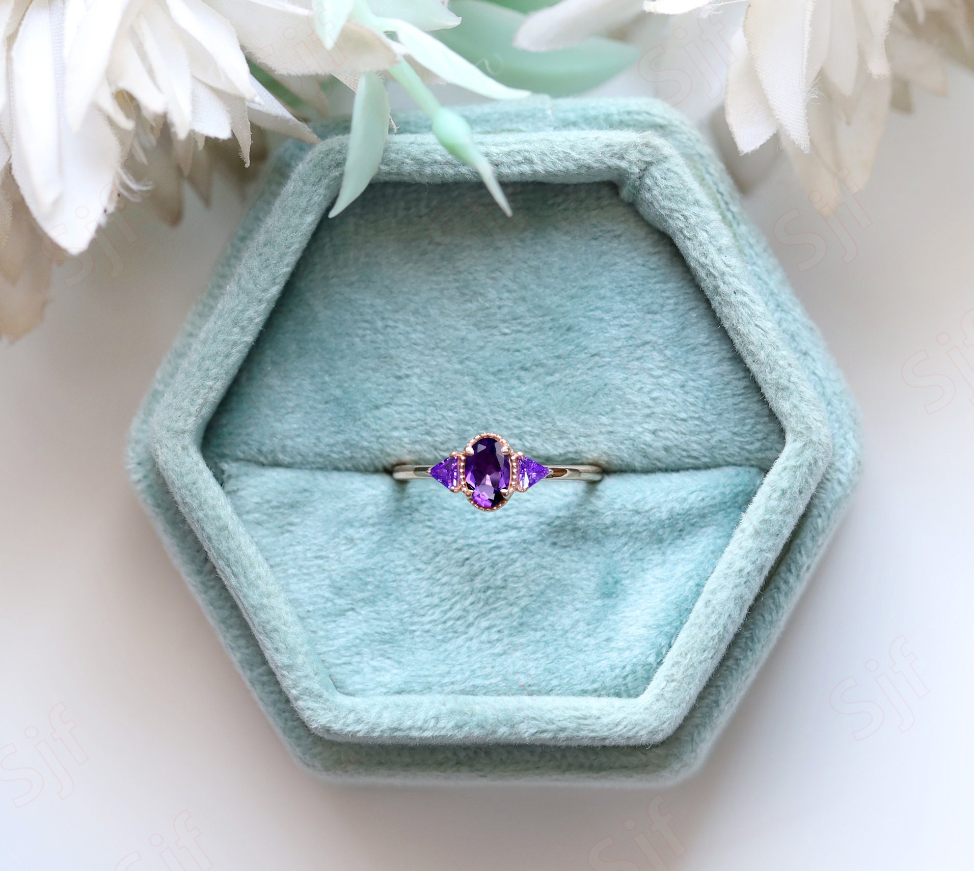 ★47bag ★ 925 Silver Amethyst Aekki Ring Oval Gemstone Ring AMETHYST Puggy Oval Facet 2.40CT Gemstone RING Genuine