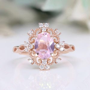 Oval Pink Morganite 14K Rose Gold Plated 925 Silver Engagement Ring Bridal Ring Wedding Ring For Her Dainty Ring Birthday Gift For Love