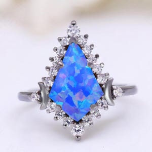 Kite 12.00X8.00mm Black Rhodium Plated 925 Silver Blue Opal Gemstone Engagement Bridal 14K Gold Wedding Rings Birthday Anniversary Gift
