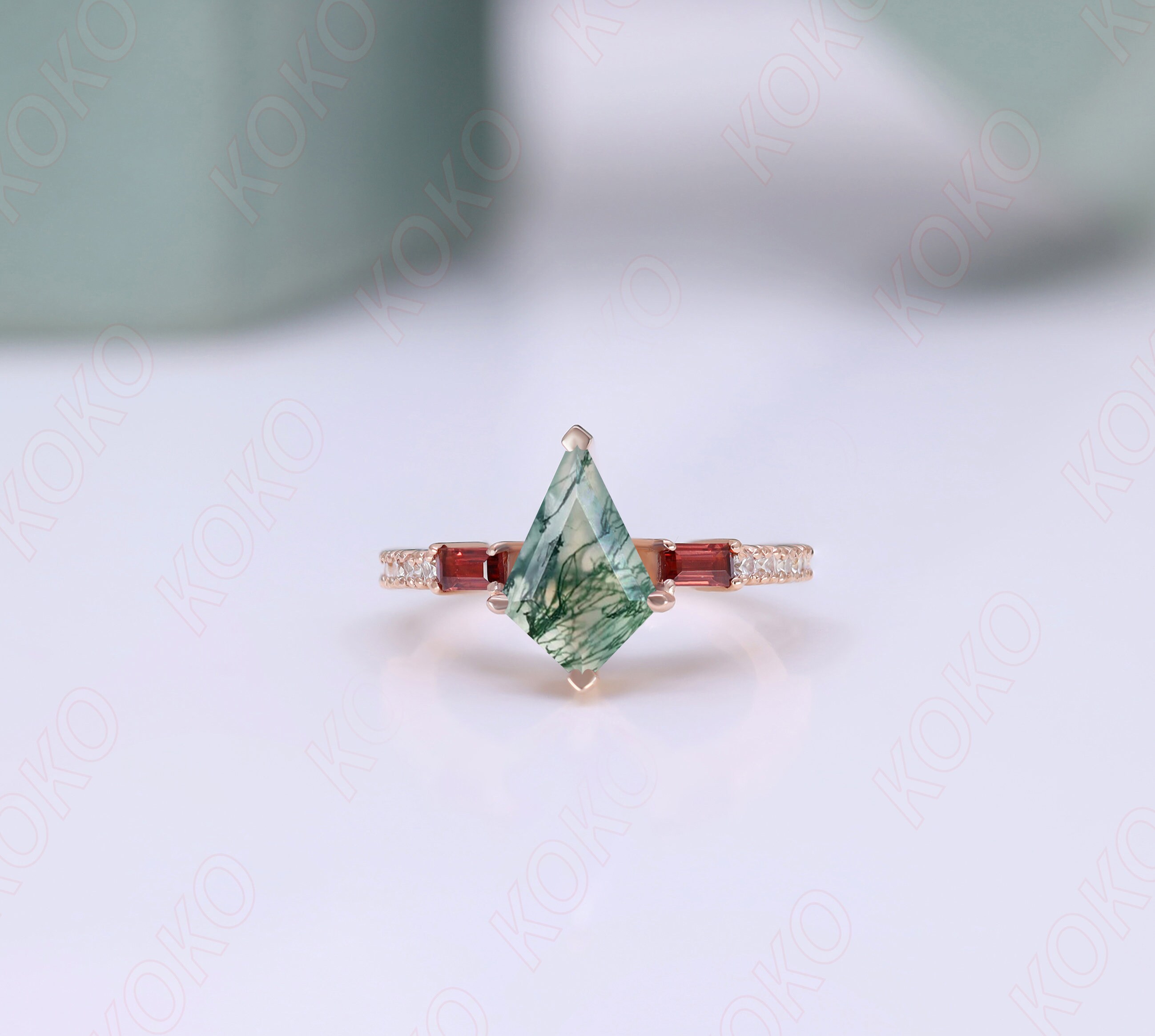 3.20 Ctw Kite 12.00x8.00mm 14K Rose Gold Plated Natural Moss